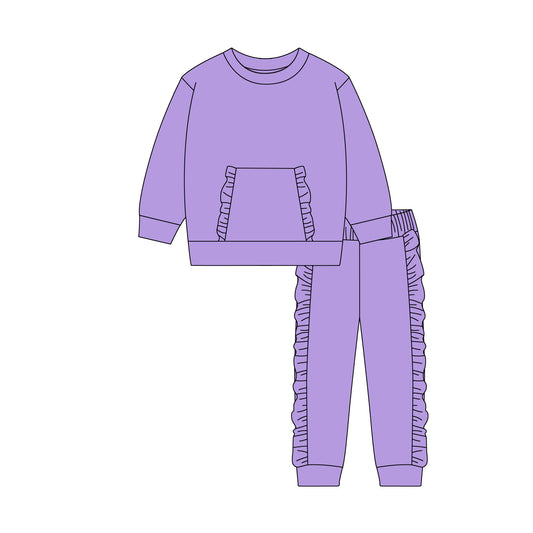 (Pre-order)GLP3040 Purple Pocket Top Ruffle Pants Girls Clothes Set