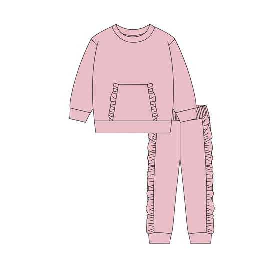 (Pre-order)GLP3042 Pink Pocket Top Ruffle Pants Girls Clothes Set