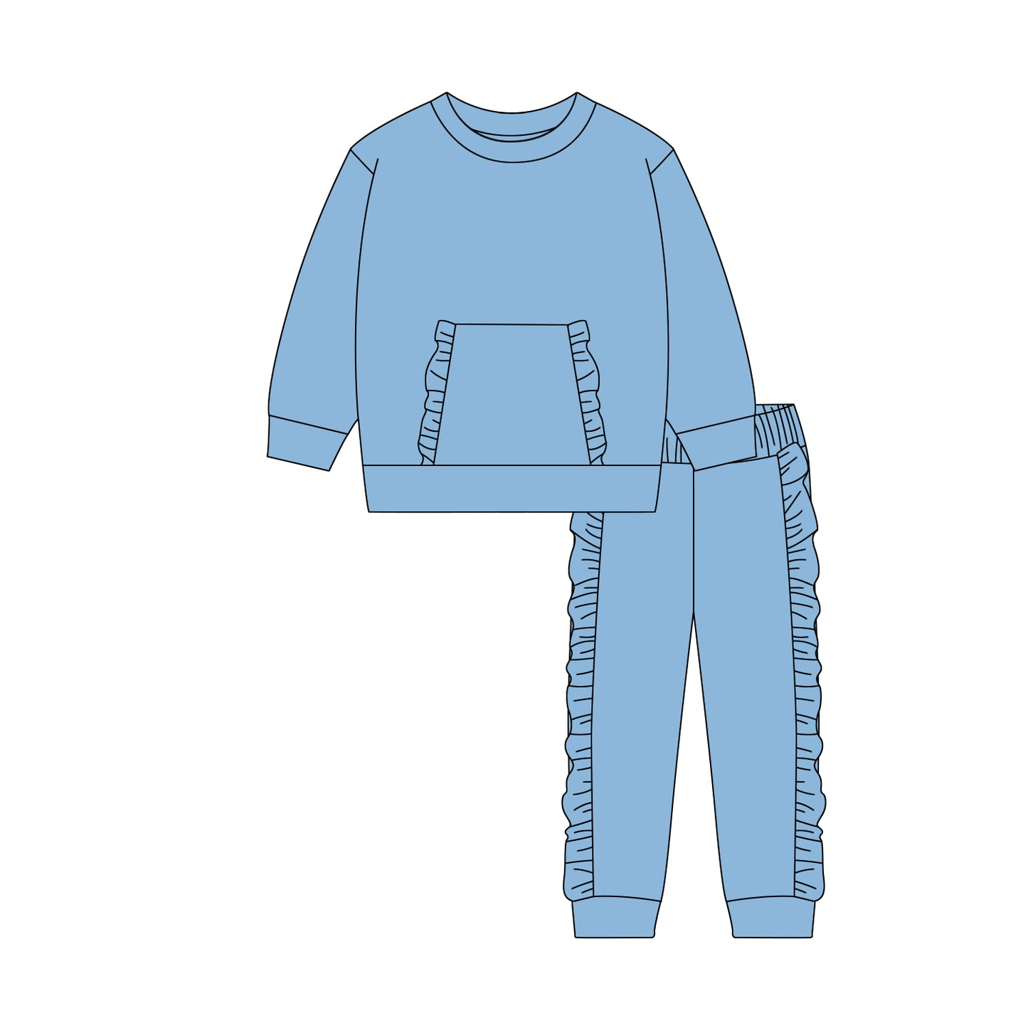 (Pre-order)GLP3043 Blue Pocket Top Ruffle Pants Girls Clothes Set