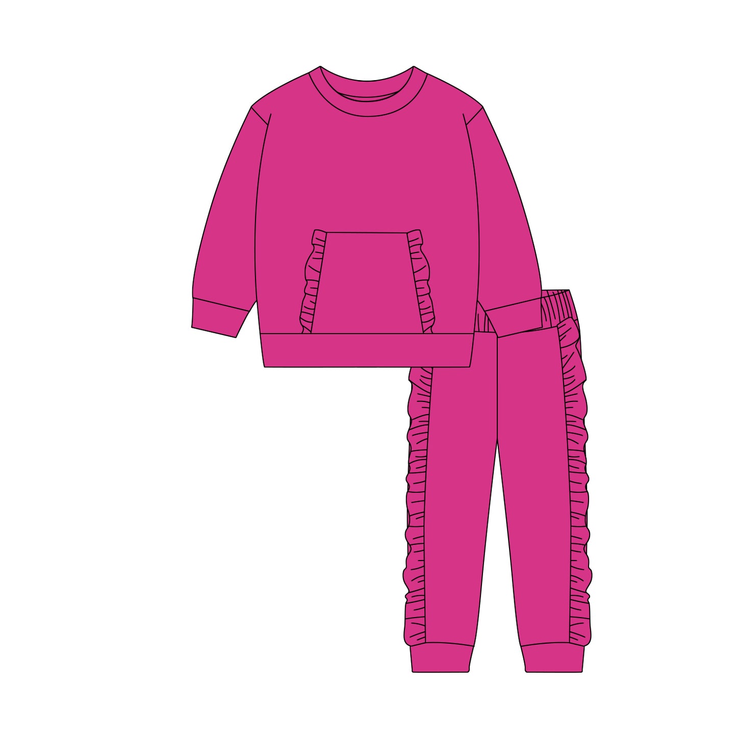 (Pre-order)GLP3045 Hot Pink Pocket Top Ruffle Pants Girls Clothes Set