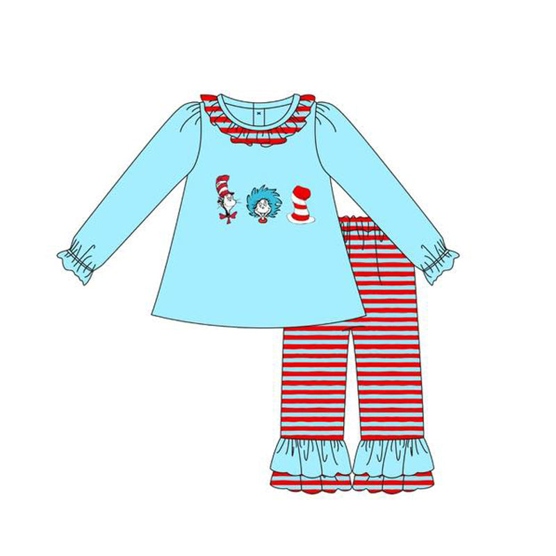 (Pre-order)GLP3056 Dr.Reading Blue Tunic Top Stripes Pants Girls Clothes Set