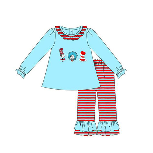 (Pre-order)GLP3056 Dr.Reading Blue Tunic Top Stripes Pants Girls Clothes Set