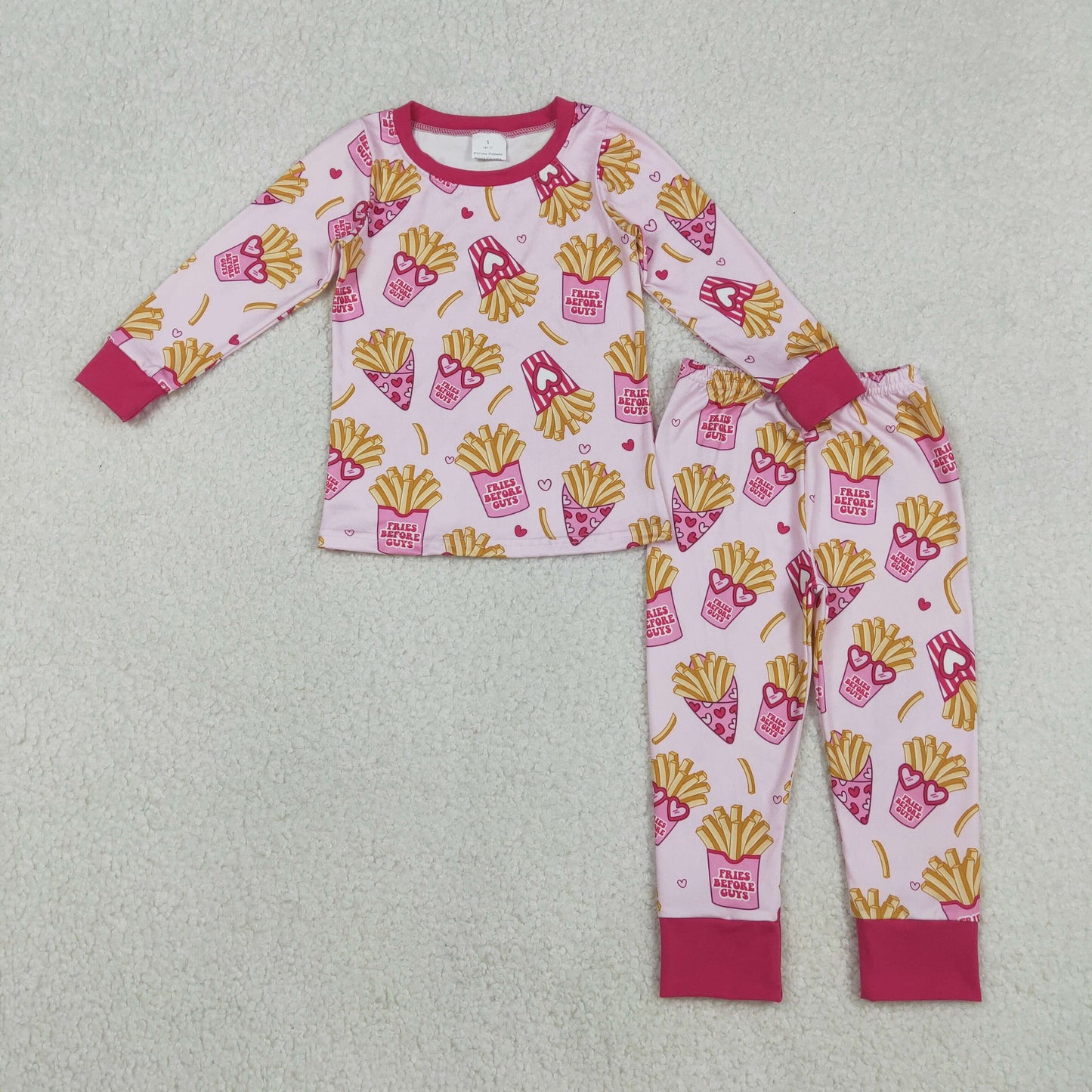 GLP3065 Fries Heart Print Girls Valentine's Day Pajamas Clothes Set