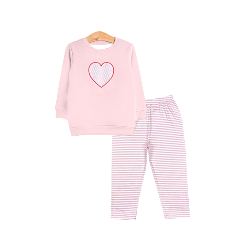 (Pre-order)GLP3068 Heart Pink Top Stripes Pants Girls Valentine's Day Clothes Set