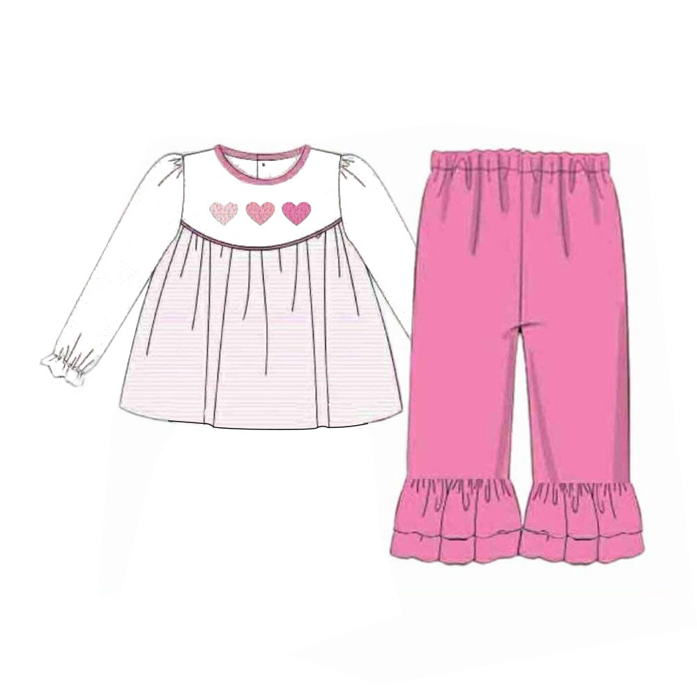 (Pre-order)GLP3069 Heart Stripes Tunic Top Pink Pants Girls Valentine's Day Clothes Set