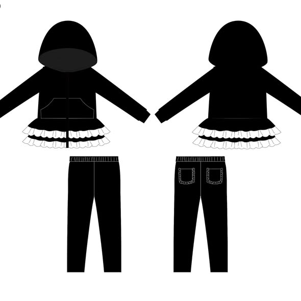 (Pre-order)GLP3070 Black Ruffles Hoodie Top Pockets Pants Girls Fall Clothes Set