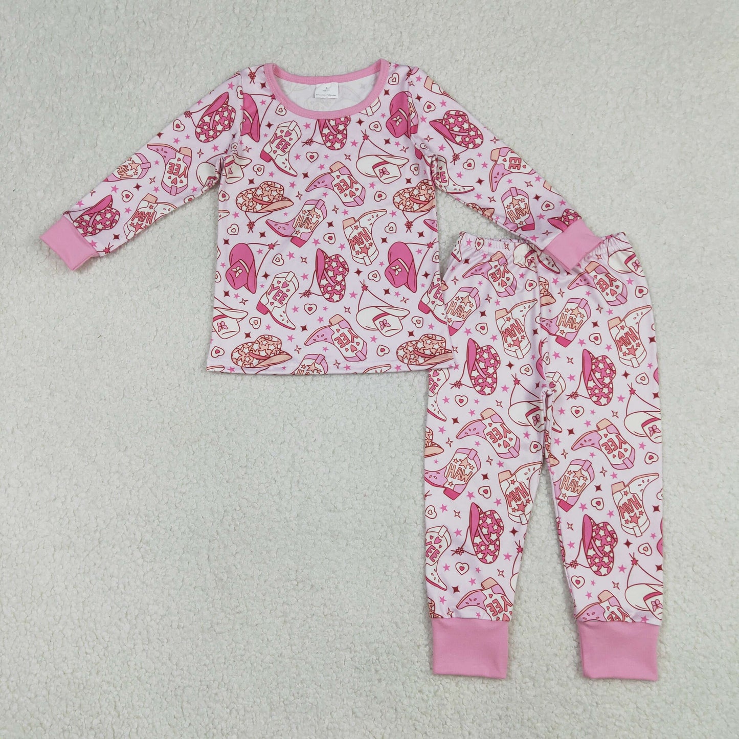 Hat Boots Hearts Pink Print Girls Valentine's Day Pajamas Clothes Sisters Western Matching Wear