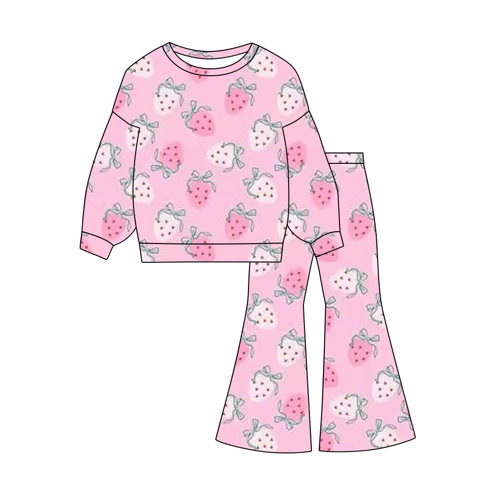 (Pre-order)GLP3095 Strawberry Bows Top Bell Pants Girls Clothes Set