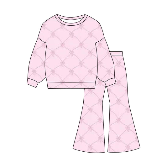 (Pre-order)GLP3099 Pink Bows Top Bell Pants Girls Clothes Set