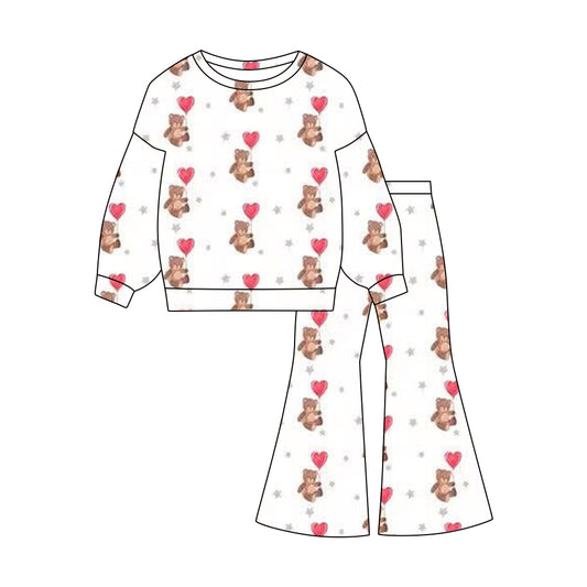 (Pre-order)GLP3100 Bear Heart Top Bell Pants Girls Valentine's Day Clothes Set