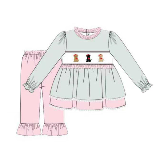 (Pre-order)GLP3103 Puppy Heart Grey Tunic Top Pink Pants Girls Valentine's Day Clothes Set