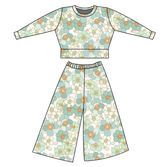 (Pre-order)GLP3104 Flowers Top Pants Girls Clothes Set