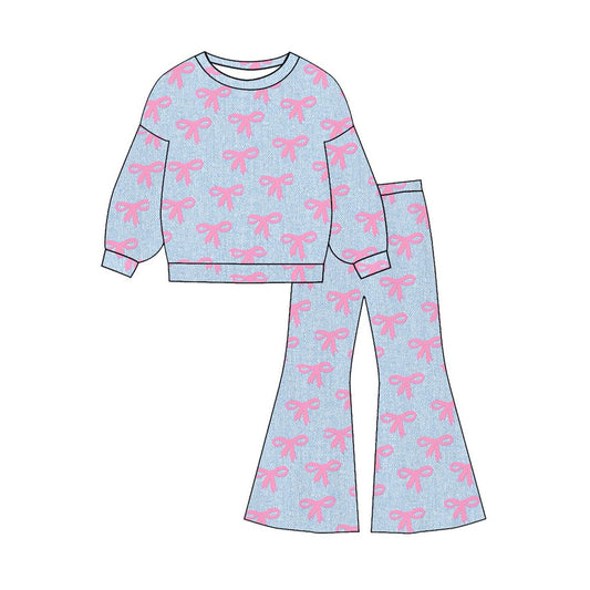 (Pre-order)GLP3140 Pink Bows Print Girls Clothes Set