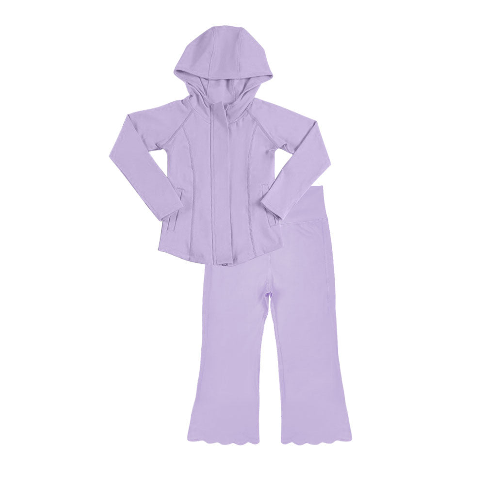 (Pre-order)GLP3157 Light Purple Color Zipper Hoodie Top Pants Girls Yoga Clothes Set