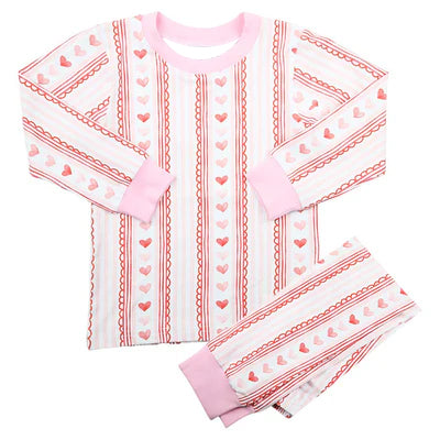 (Pre-order)GLP3177 Heart Stripes Print Girls Valentine's Day Pajamas Clothes Set