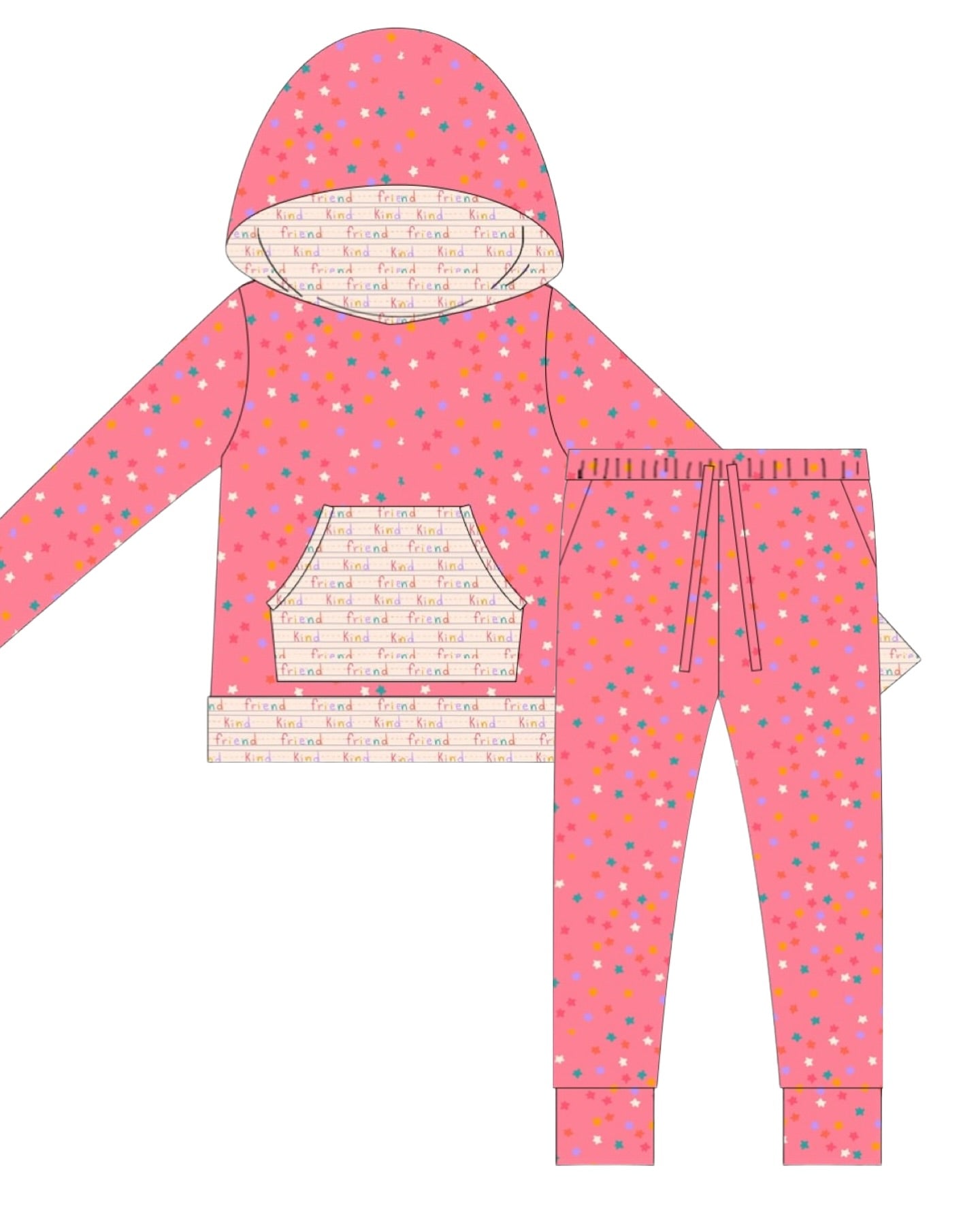 (Pre-order)GLP3179 Kind Friend Hoodie Top Stars Pants Girls Fall Clothes Set