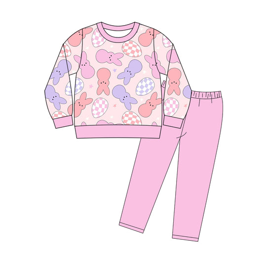 (Pre-order)GLP3189 Bunny Eggs Stars Top Pink Pants Girls Easter Clothes Set