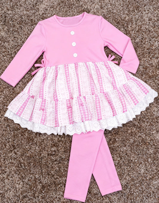 (Pre-order)GLP3194 Heart Bows Tunic Top Pink Legging Pants Girls Valentine's Day Clothes Set