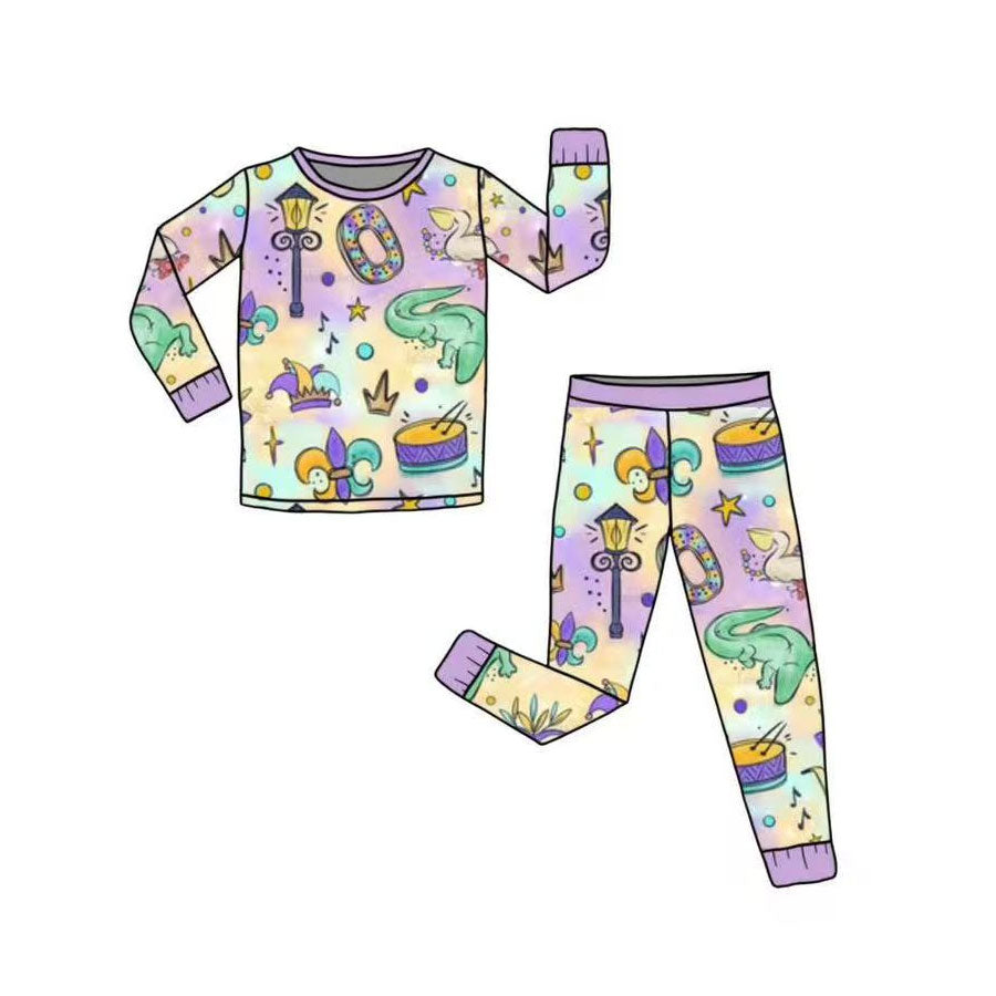 (Pre-order)GLP3222 Anchor Tie-dye Print Girls Mardi Gras Pajamas Clothes Set
