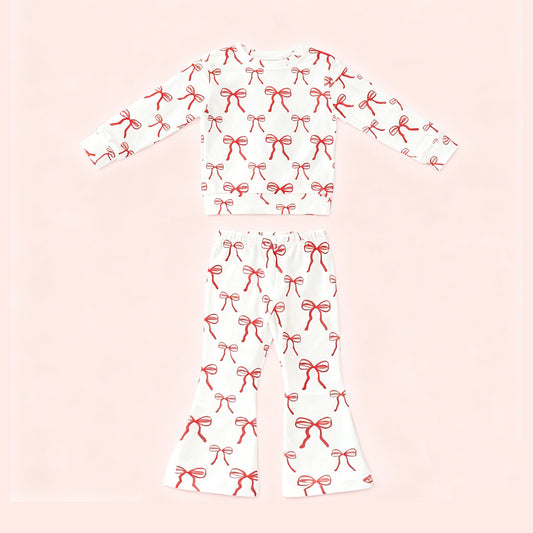 (Pre-order)GLP3223 Red Bows Print Girls Valentine's Day Clothes Set