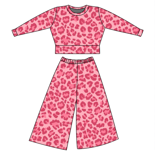 (Pre-order)GLP3228 Pink Leopard Print Girls Clothes Set