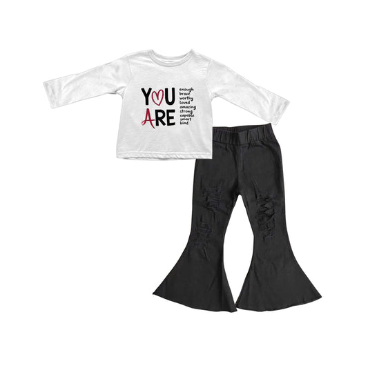 (Pre-order)GLP3244 YOU ARE Heart Top Black Bell Pants Girls Valentine's Day Clothes Set