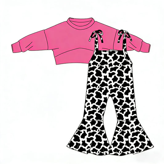 (Pre-order)GLP3270 Pink Crop Top Cows Jumpsuits Girls Western Clothes Set