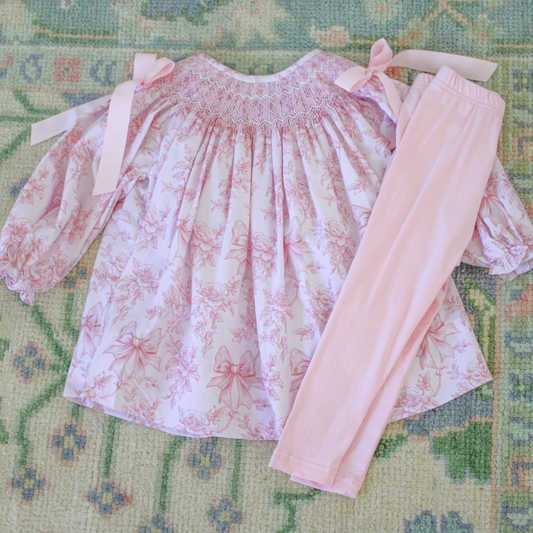 (Pre-order)GLP3285 Flowers Bows Tunic Top Pink Pants Girls Clothes Set