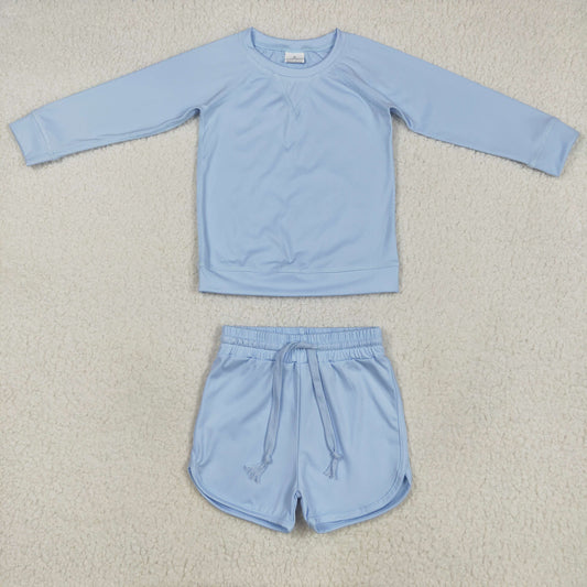 GLS0006 Blue Color Long Sleeve Top Shorts Girls Yoga Outfits
