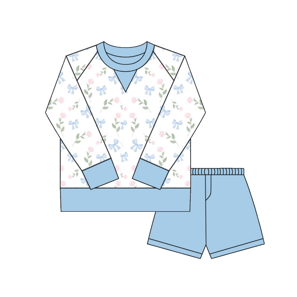 (Pre-order)GLS0027 Flowers Top Blue Shorts Girls Yoga Outfits