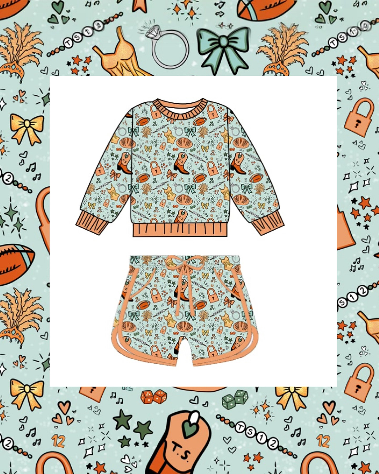 (Pre-order)GLS0049 Football Bows Boots Top Pockets Shorts Girls Summer Clothes Set