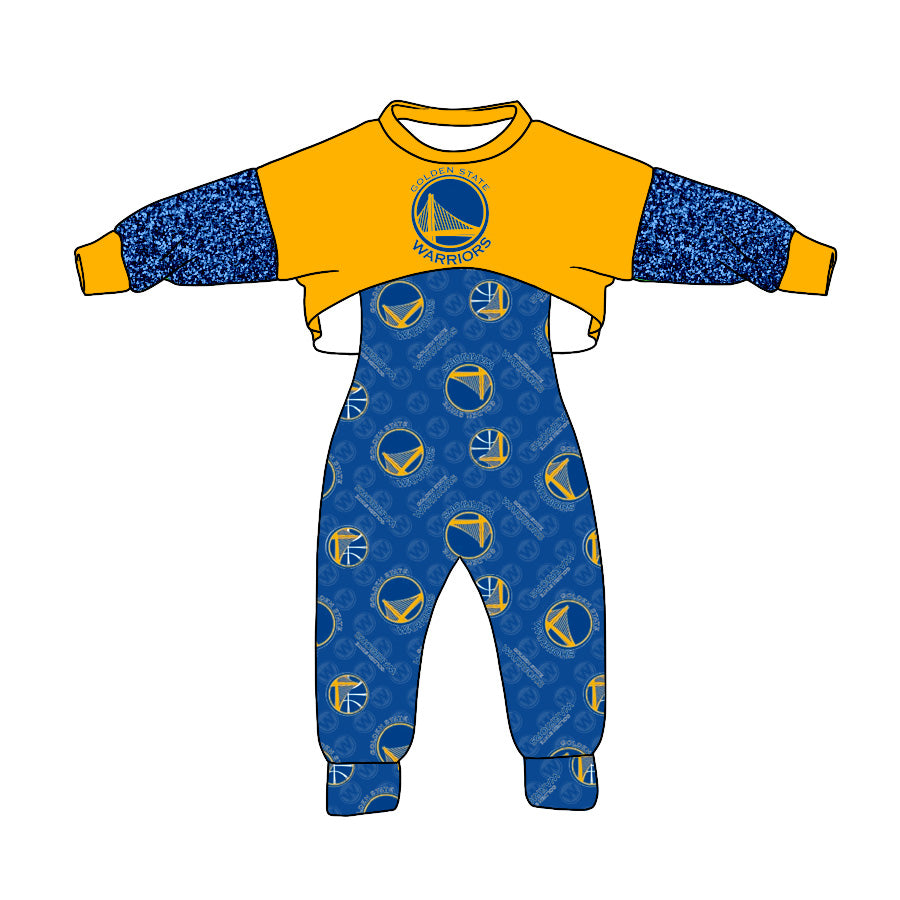 (Custom Design Preorder MOQ 5) Team's GOLDEN STATE WARRIORS Print Jumpsuits Girls Fall Clothes Set