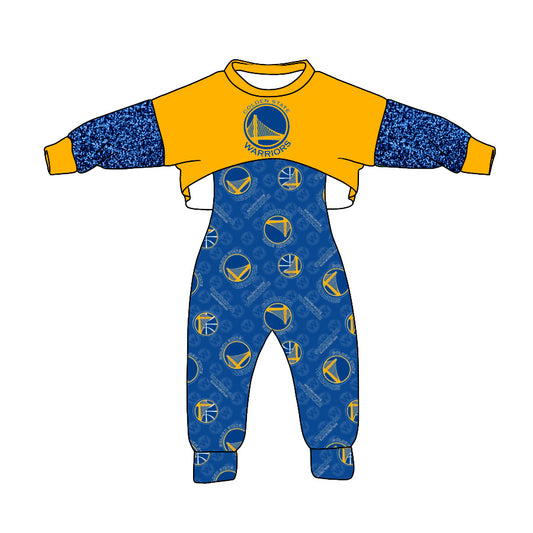 (Custom Design Preorder MOQ 5) Team's GOLDEN STATE WARRIORS Print Jumpsuits Girls Fall Clothes Set