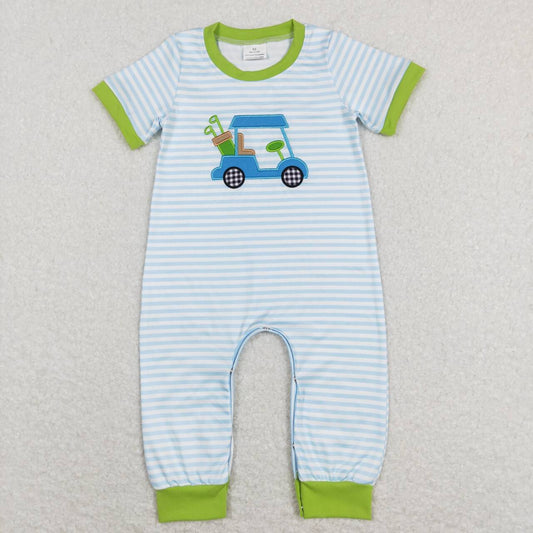 SR0700  Club Car Embroidery Stripes Print Baby Boys Summer Romper