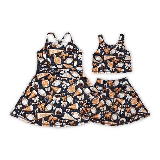 GO TEAM Cheer Orange Bows Shorts Skirts Girls Summer Yoga Outfits & Dress Sisters Wear