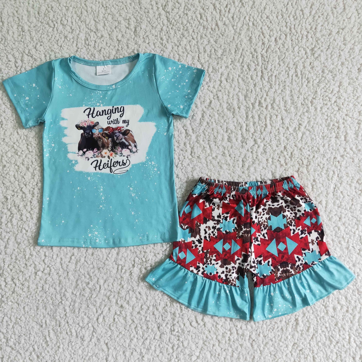 (Promotion) Western Cowgirl Print Girls Summer Outfits Sisters Wear