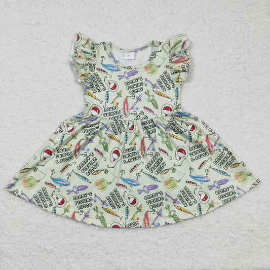 (Promotion)Girls flutter sleeve fishing print dress   GSD0155