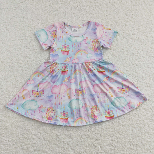 (Promotion)Girls rainbow horse print dress  GSD0166