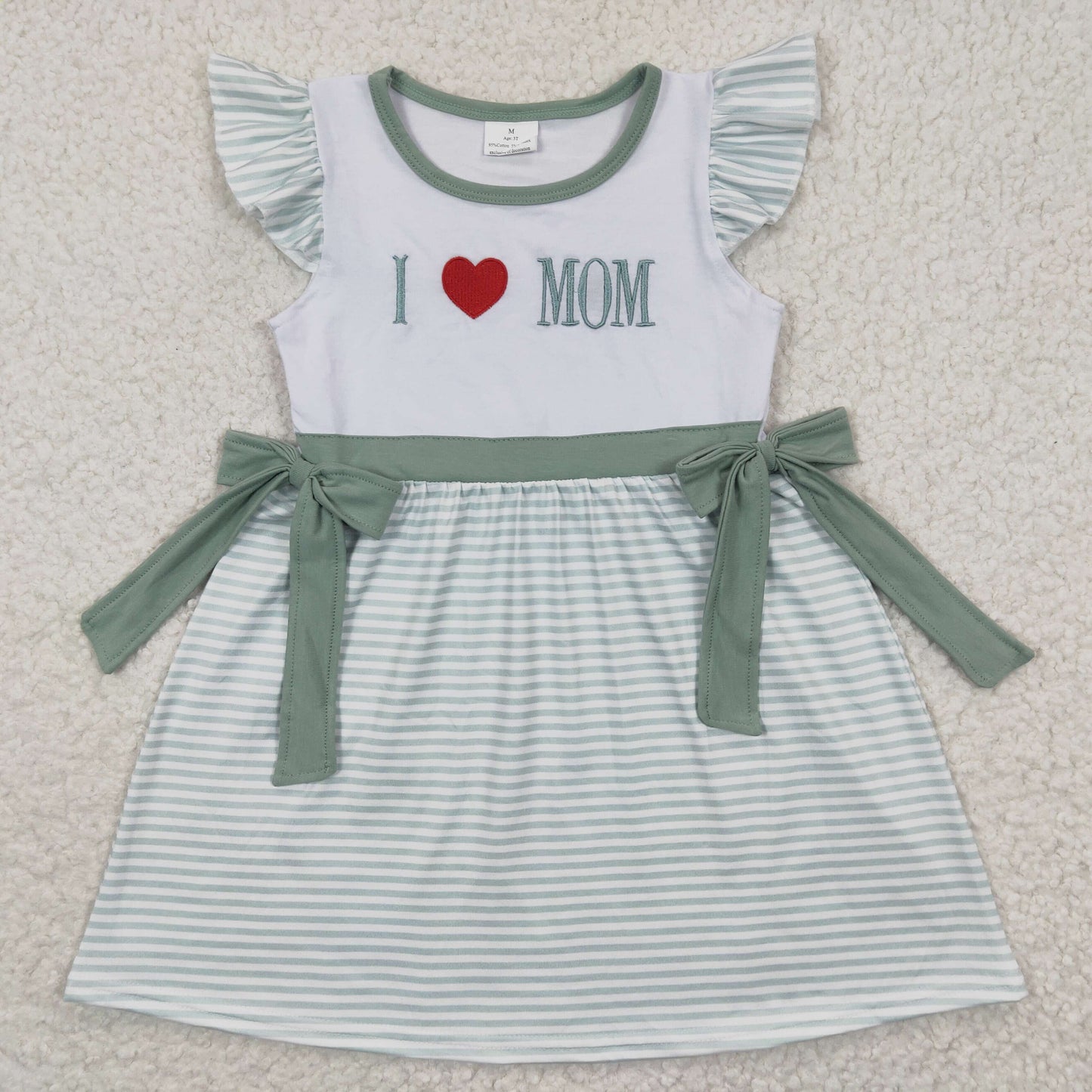 I LOVE MOM Embroidery Green Print Sibling Mother's Day Matching Clothes