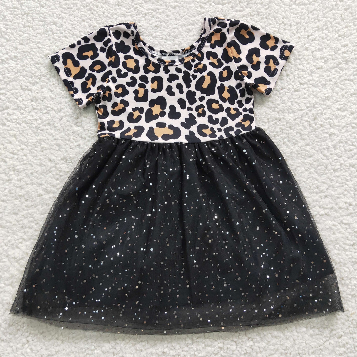 GSD0329 Girls leopard top black tulle dress