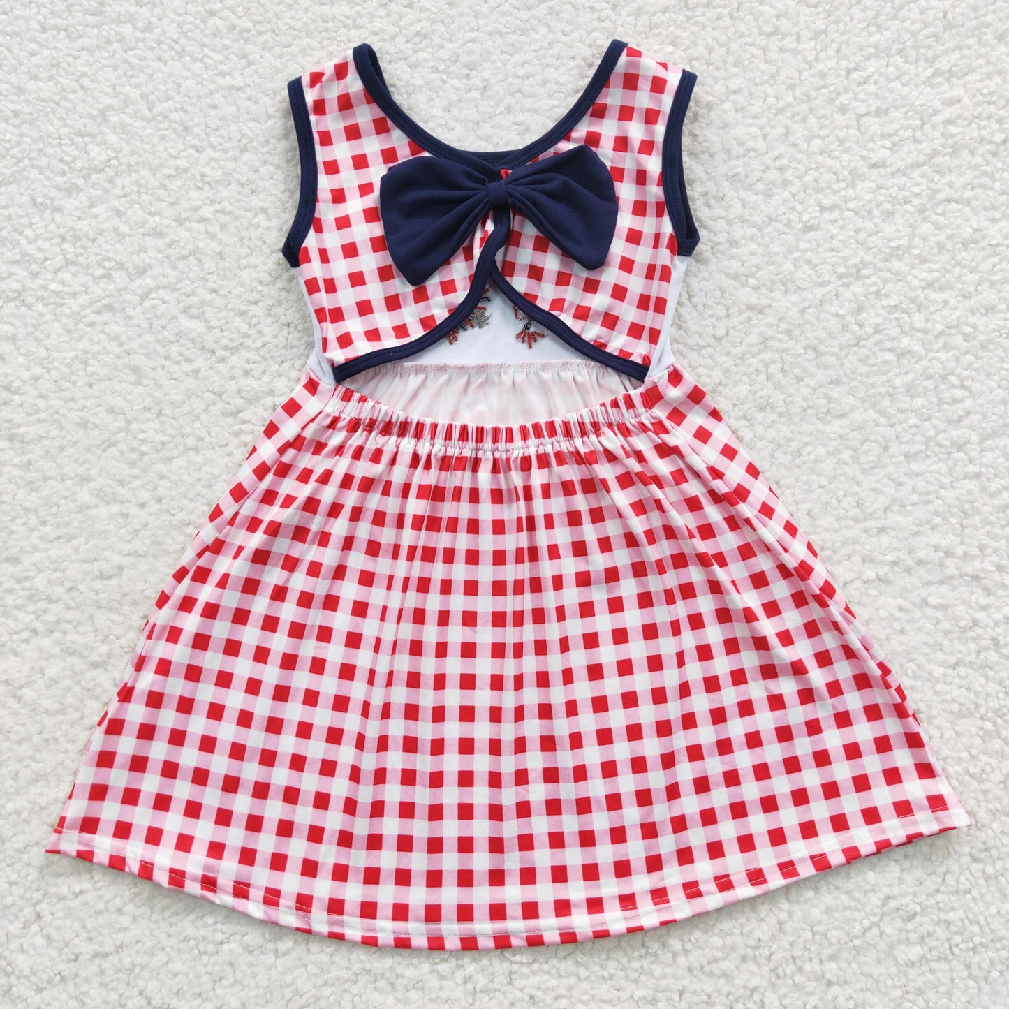 GSD0330 Girls embroidery 4th of July red plaid dress