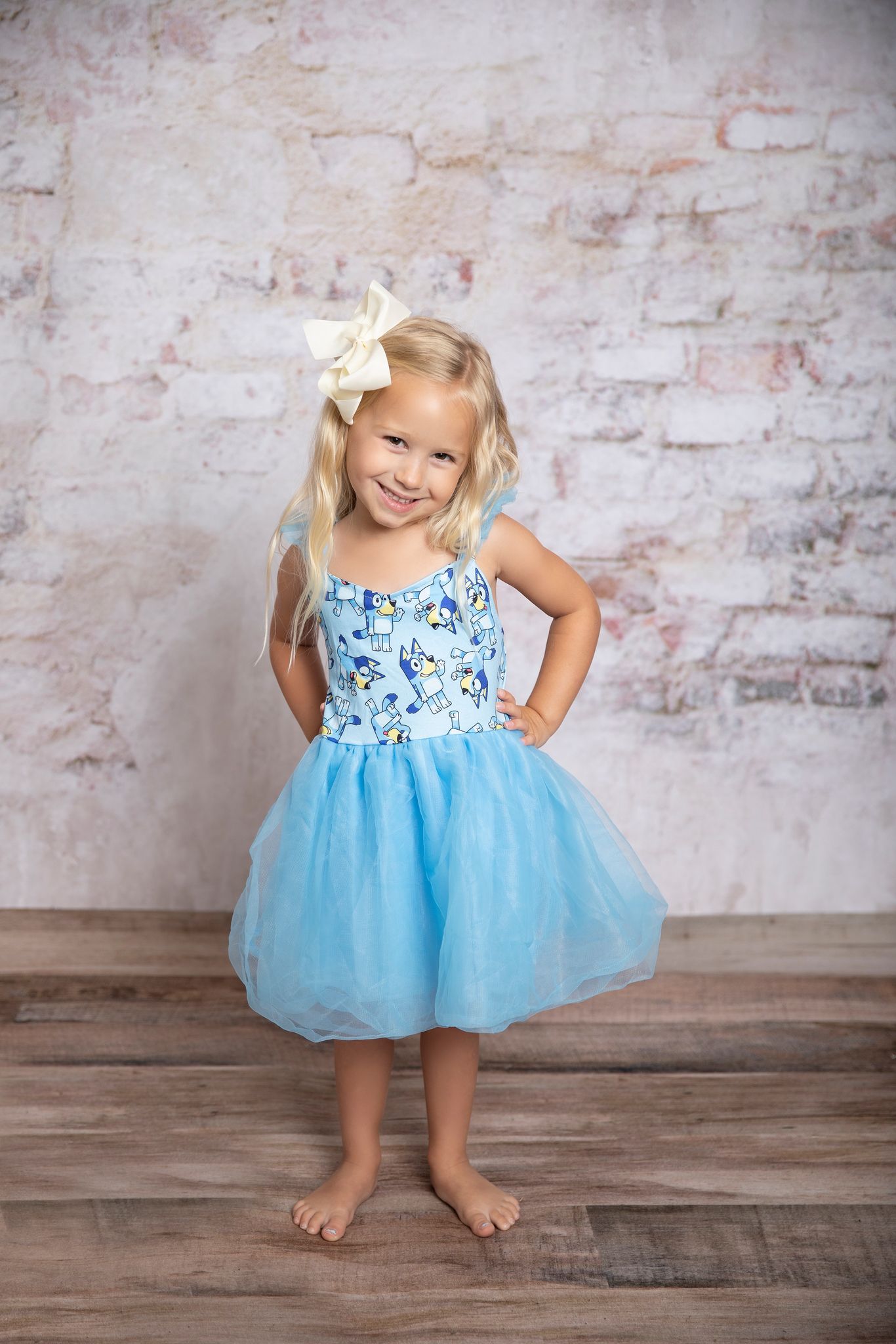 Flutter sleeves blue cartoon dog tutu girls summer twirl dress GSD0334