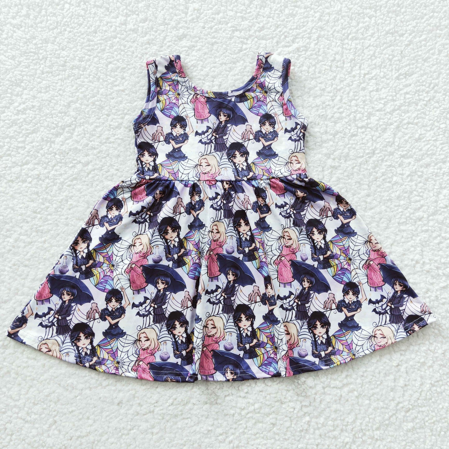 GSD0335 Girls cartoon Wednesday design sleeveless summer dress