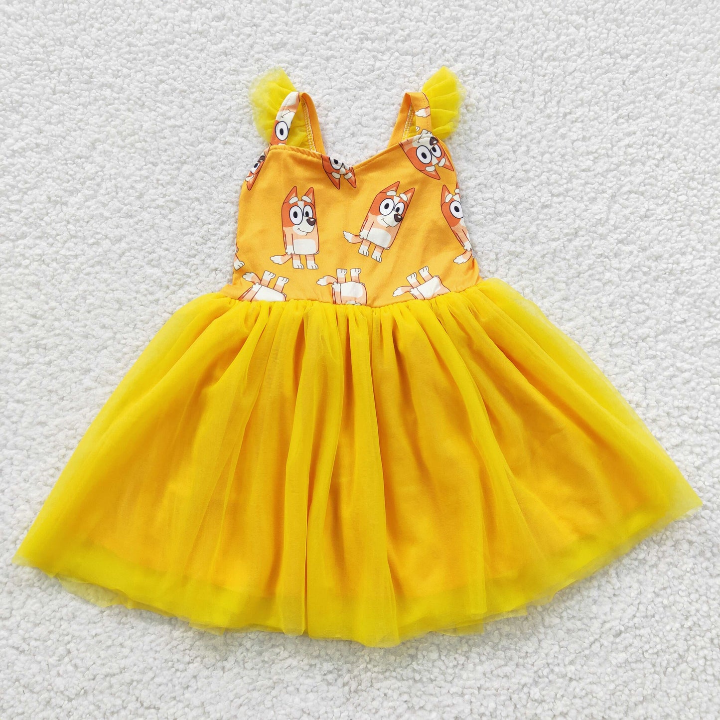 GSD0356 Orange cartoon dog tulle girls summer dress