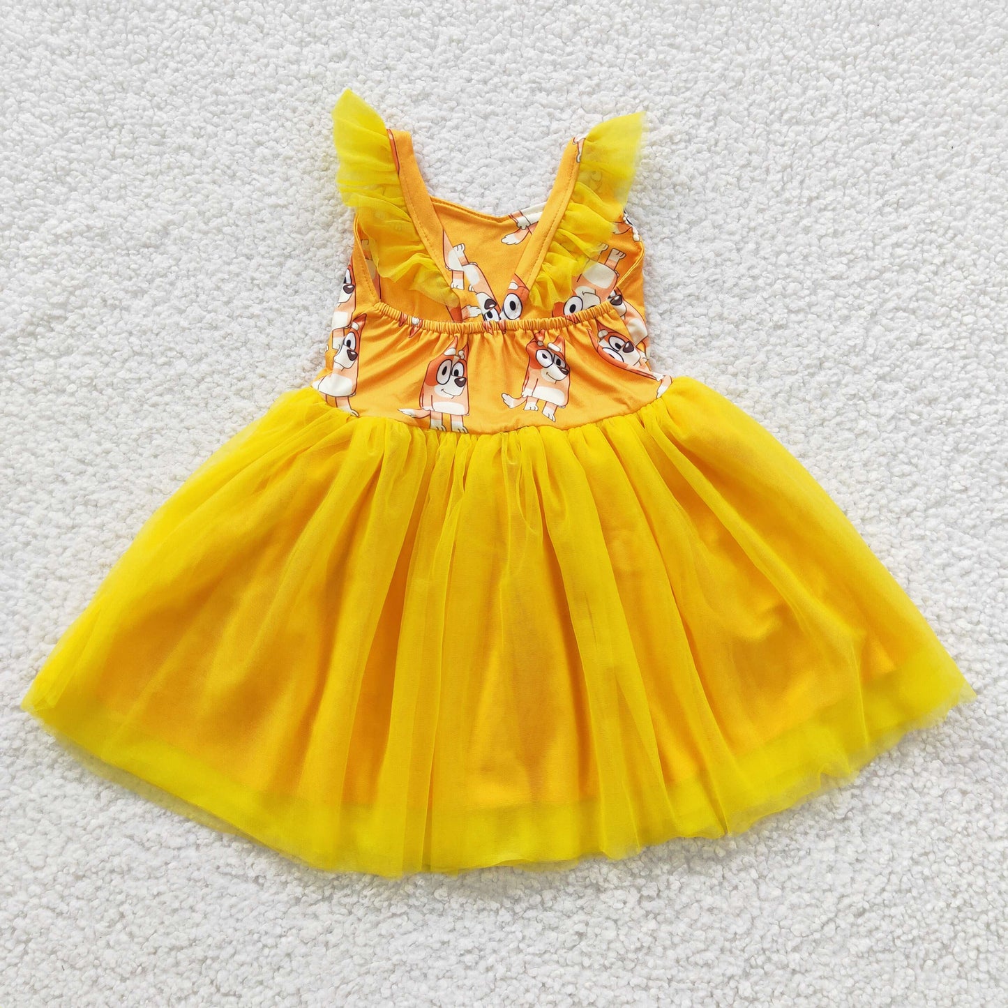 GSD0356 Orange cartoon dog tulle girls summer dress