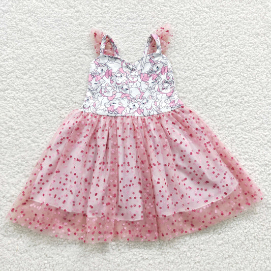 GSD0360 Pink cartoon cat tulle dress