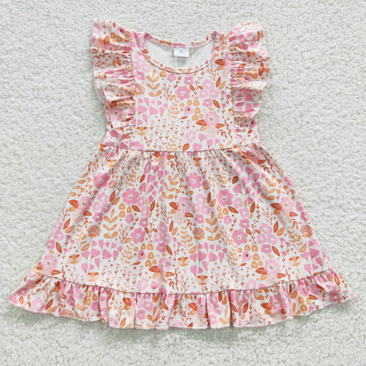 GSD0361 Girls flutter sleeves pink flowers summer dress