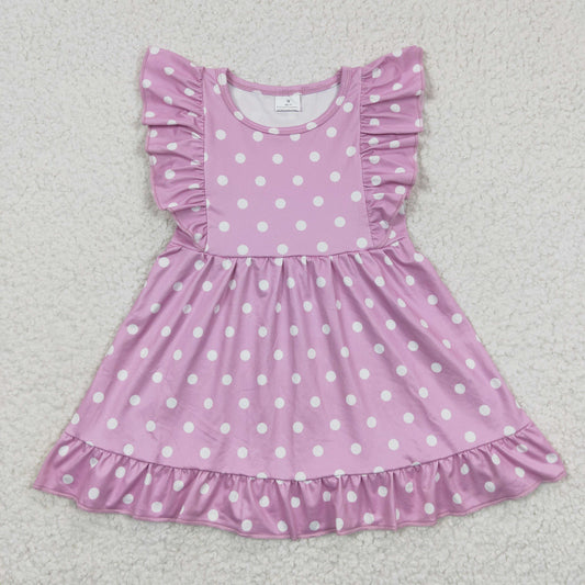 GSD0362 Girls flutter sleeves purple dots summer dress