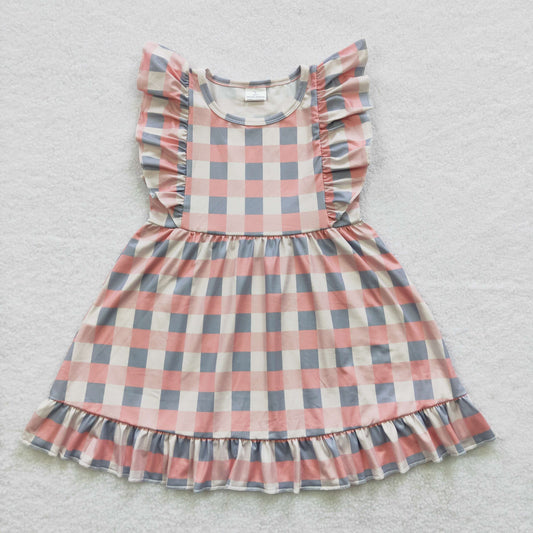 GSD0364 Girls flutter sleeves plaid summer dress