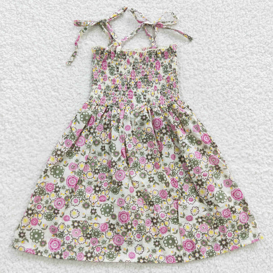 GSD0371 Girls spaghetti strap flowers summer smocking dress